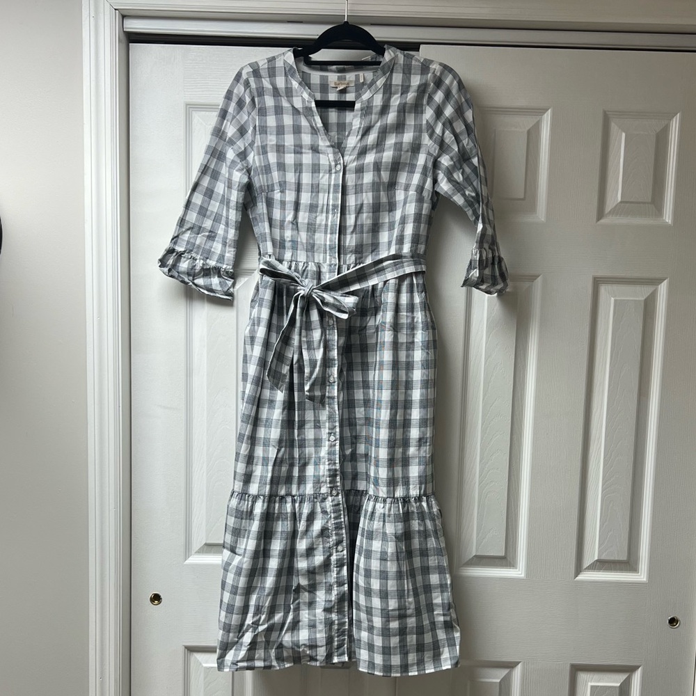 Barbour Seamills Midi Dress Checkered Gingham Prairie Dress - Picture 2 of 9